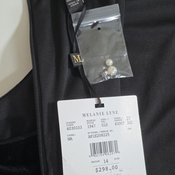 Adrianna Papell Velvet Dress Womens 14 Black Beaded Embellished Collar Stretch - Picture 9 of 16